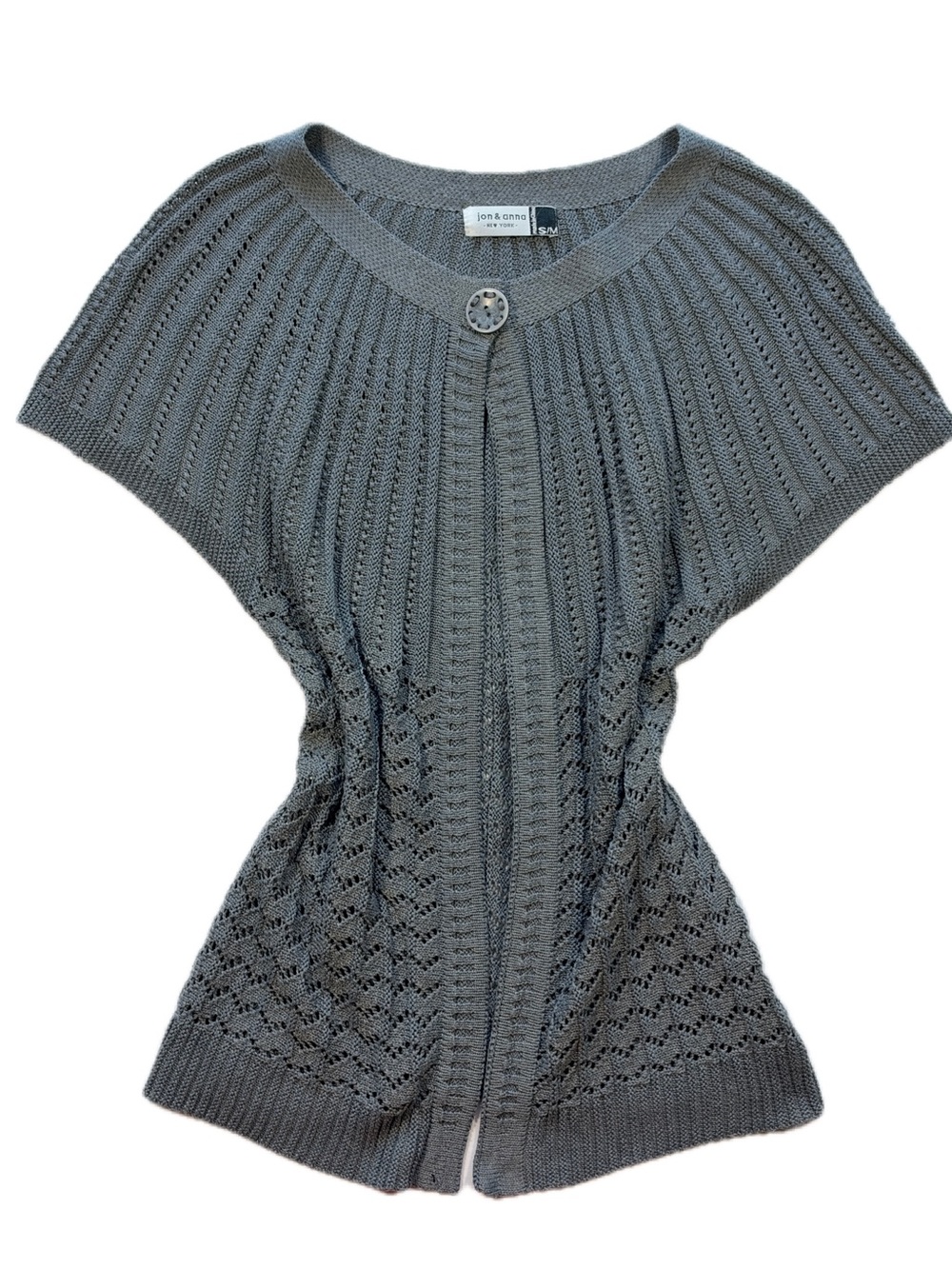 Y2K Jon & Anna Gray Short-Sleeve Open Knit Cardigan